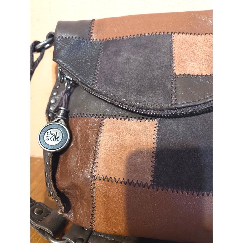 The Sak Genuine Leather And Suede Patchwork Boho Hobo Shoulder Bag Brown - Picture 2 of 9